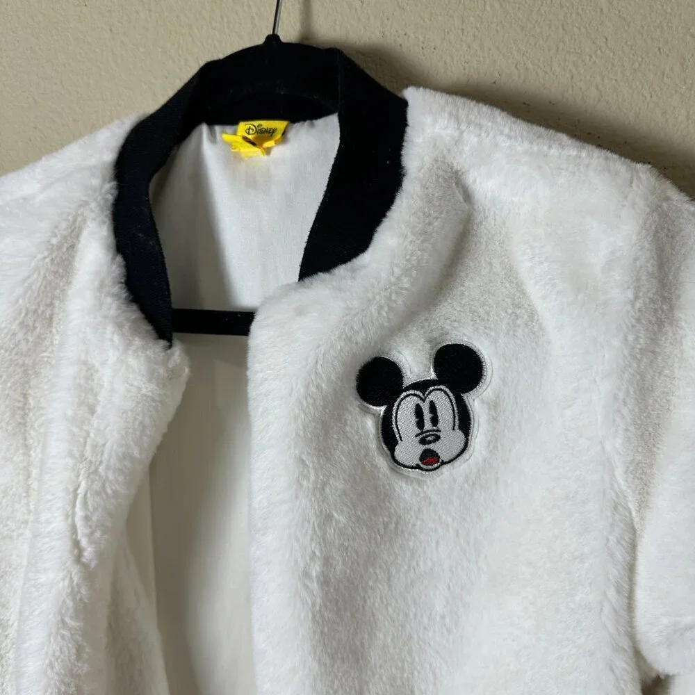 DISNEY White Faux Fur Mickey Bomber Jacket Coat Size Small - Picture 4 of 10